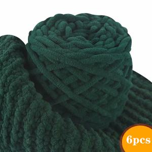 TEMU 6개입 [초고밀도] 100% 폴리에스터 초두꺼운 크로셰 털실 | 부드럽고 따뜻한 플러시 체닐 실 | 스카프, 모자, 담요, 가방, 매트 DIY 뜨개질용 (각 95g ±5g) - 두꺼운 털감