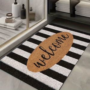 TEMU 1개 검정색과 흰색 고무 도어매트, 미끄럼 방지 기능, 가정, 욕실, 야외 사용, 캠핑에 적합, 흡수성 및 세탁 가능