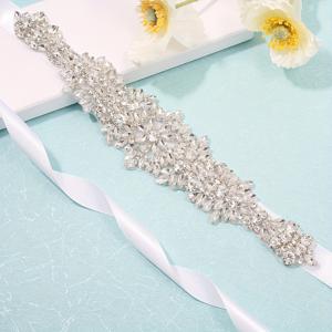 TEMU 라인스톤 어플리케 웨딩 벨트, 핸드 스티치 웨딩드레스 허리띠, 실버 드레스 액세서리