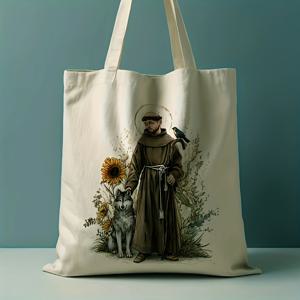 TEMU 세인트 프랜시스 캔버스 토트백 - 해바라기와 비둘기 디자인의 내구성 있는 폴리에스터 쇼핑백, 일상·출퇴근·해변용 직사각형 토트백 - 동물 애호가, 자연 사랑하는 분들 및 영적 선물에 딱 맞는 이스터, 어머니날, 졸업 선물 (재사용 가능한 쇼핑백, 튼튼한 손잡이)