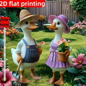TEMU 2D 플랫 - 【2D 플랫】 2D 플랫 - [2D 플랫] 2D 플랫, 2D 프린트 오리 커플 정원 말뚝 2개 세트, 야외 잔디밭 및 정원에 적합, 봄을 위한 생기와 따뜻함 추가, 마당 예술 및 선물용으로 이상적인 선택. 전기 불필요, 2D 플랫