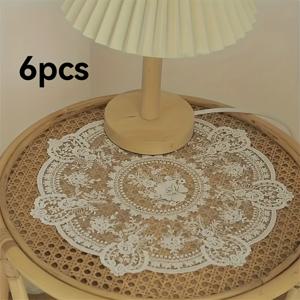 TEMU 2개/4개/6개 타원형 우아한 빈티지 프렌치 스타일 레이스 식탁보, 꽃무늬 디자인, 열 보호용, 에어프라이어 먼지 커버, 가정 장식용으로 이상적, 레이스 식탁보, 플레이스매트, 커피 코스터, 로맨틱한 자수 식탁보, 소박한 유럽풍 협탁 매트