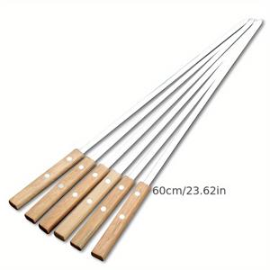 TEMU 튼튼한 스테인리스 스틸 바베큐 꼬치, 나무 손잡이 특징 - 고기, 닭고기, 새우, 채소 구이를 위한 긴 평면 꼬치 - 견고한 야외 요리 도구, 고기 꼬치 | 세련된 평면 모양 | 편안한 나무 손잡이