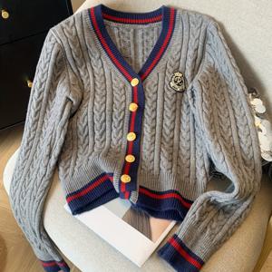 TEMU DP051960 여성용 대학 스타일 대조 컬러 V넥 싱글 브레스트 긴팔 가디건 아우터웨어