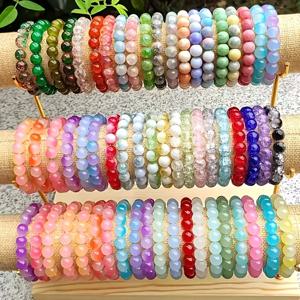 TEMU 15개 랜덤 고급스러운 패션 유리석 비즈 팔찌 세트, 멀티컬러 마블 & 유리 비즈, 독특한 패턴, 8mm 라운드 비즈 8가지 색상, 탄력 있는 멀티 레이어 디자인, 남녀 일상 착용 및 사계절 파티 선물 세트
