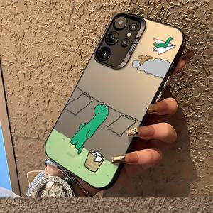 TEMU 핫 무드 레프 만화 공룡 삼성 갤럭시 S25, S24, S23, S22, S20 FE 울트라 플러스 4G/5G 케이스 - 충격 방지 매트 백 커버