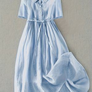 TEMU 루즈핏, 단색, 반팔, 라운드넥 여성용 드레스, 플로잉 미디 길이 디자인