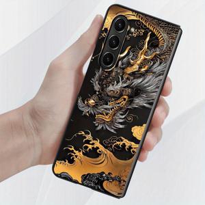 TEMU 폰 케이스: 삼성 갤럭시 폴드6 폴드5 폴드7 폴드3 Z 폴드 7 6 5 4 3 폴드4 호환 블랙 골든 드래곤 패턴 백 폰 커버