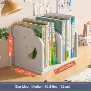 TEMU 두꺼운 PVC 무자국 보드, 별과 달 모양의 속이 빈 간편 디자인 책꽂이, 가정용 서재 데스크탑 수납 랙, 사무실 문서, 기숙사 간편 책장, 데스크탑 교과서 정리, 문서 수납 랙, 신학기 책장 선물