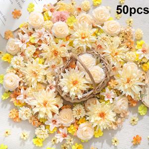 TEMU 50개 세라 플로라 인조 실크 장미 & 데이지 꽃 머리 대량 구매 - 현실적인 인조 데이지, 레이어드 꽃잎, DIY 웨딩, 베이비 샤워, 졸업 부케, 화환, 가랜드, 신부 파티 장식 - 생생한 인조 꽃 (없음)