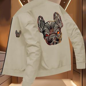 TEMU 남성용 트렌디 가을/겨울 자켓 - 프렌치 불독 패턴, 캐주얼 비즈니스 유스 베이스볼 스타일 스탠드 칼라 아우터웨어