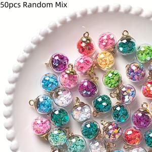 TEMU 50개/20개입 고품질 멀티컬러 하트 스팽글 참 - 16X21mm 투명 유리 볼 펜던트, 메탈릭 엔드 포함 (키체인, 귀걸이 & 헤어 장식용)