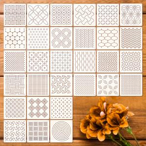 TEMU 30개 재사용 가능한 기하학적 자수 스텐실 세트 - 미술 프로젝트, 나무 간판, 캔버스 원단, 벽 장식 공예, 자수 용품, 복잡한 디자인, 내구성 좋은 템플릿