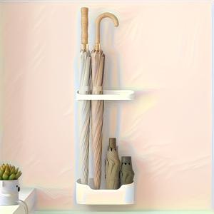 TEMU 대용량 헤비듀티 화이트/블랙/그레이/베이지/토프 우산 거치대 - 헤비듀티 플라스틱 공간 절약형 벽걸이 우산 선반, 다층 선반 디자인, 현관, 복도, 작은 공간에 적합 - 긴 손잡이와 접이식 우산 호환 - 공간 절약형 모던/트래디셔널 스타일 - 나사/접착식 설치 쉬움 - 내구성과 견고한 우산 홀더, 홈 우산 거치대