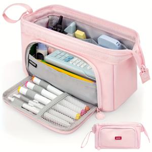 TEMU 듀얼 용량 대형 옥스포드 천 필통 - 스틸 프레임 내장, 헤비듀티 보트형 & 오피스 정리함, 확장형 멀티펑셔널 필통, 창문 뷰 패널, 휴대용 (접이식 디자인)