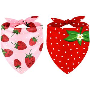 TEMU 2개 세트 24.8×11인치 딸기 강아지 반다나 귀여운 여름 과일 테마 삼각 애완동물 스카프 레드 핑크 조절 가능한 애완동물 넥커치프 비브 고양이 강아지 생일 코스튬 액세서리