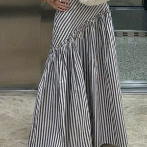 TEMU 봄/여름 신상 하이웨이스트 패치워크 스커트 여성용, 비대칭 디자인 롱 드레스 프렌치 스타일 빈티지 러플 밑단, 루즈핏 캐주얼 다용도 A라인 스커트, 우아하고 세련된 스타일