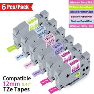 TEMU 브로더 P-Touch 라벨 테이프 12mm 호환 6롤, PT-D210, PT-D220, PT-H110, PT-P300BT, PT-D400 라벨 메이커에 적합, 라미네이팅 및 내마모성 라벨 테이프 (Tze-Mqf31, MQG35, MQP35, MQ531)