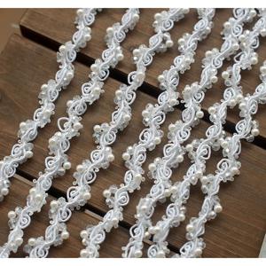 TEMU 90cm 진주 구슬 레이스 트림 테이프 리본 DIY 칼라 재봉용 의류 벨트 웨딩드레스 땋은 레이스 소재 화이트 블랙