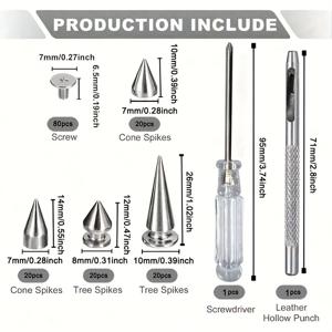 TEMU 80세트 포인트 비드 스크류 리벳, 펑크 및 스터드 키트, 가죽공예 및 펑크 스타일 의류 액세서리 DIY 공예 장식용 메탈 트리 스터드