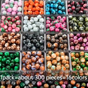 TEMU 300개 8mm 빈티지 크랙클 장식용 구슬 - 16가지 색상, 투톤 멀티컬러 유리 씨드 비즈, DIY 주얼리 제작, 팔찌, 목걸이, 공예품 및 소규모 비즈니스 용품, 구슬 공예, 주얼리 제작 디자인 키트용