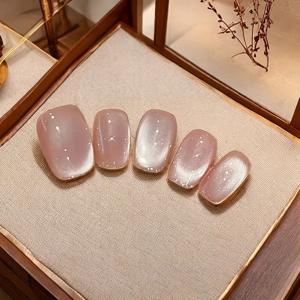 TEMU 10개입 우아한 직사각형 인조 네일 세트, 별빛 스파클과 골든 엣징이 있는 핑크 글리터 네일, 광택 있는 재사용 가능한 접착식 인조 손톱, 평상복, 파티, 결혼식 및 기타 우아한 행사에 적합