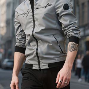 TEMU 2025 신상 남성 캐주얼 자켓 가벼운 봄/가을 얇은 자켓 - 레터 자수 패션 다용도 트렌디 남성복 | 블랙/그레이/아미 그린 | 아웃도어 캐주얼 스포츠 여행 데일리웨어 | 편안한 매끄러운 주름 방지 - 쉬운 관리 소재 - 성숙한 남성 아우터웨어