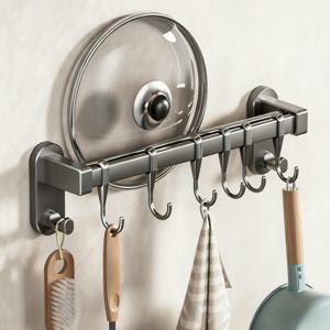 TEMU 모던 벽걸이형 주방 정리대 랙 - 주방용품, 향신료, 조리기구용 다기능 걸이형 선반 | 주걱, 국자, 蛋�, 휘슬 등을 걸 수 있는 고리가 있는 공간 절약형 디자인 | 접착제 또는 나사로 간편한 설치, 주방 액세서리