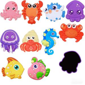 TEMU 귀여운 만화 바다 동물 테마 식기세척기 장식 자석 10개 세트 - 생생한 표정과 사랑스러운 모양, 내열성, 휴일 선물 또는 장식품으로 적합, 식기세척기 문, 냉장고, 화이트보드에 적합
