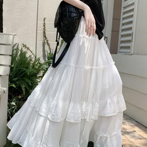 TEMU 우아한 화이트 러플 밑단 롱 스커트 | 단색, 하이웨스트, 플레어 A라인, 봄/여름용 케이크 스커트