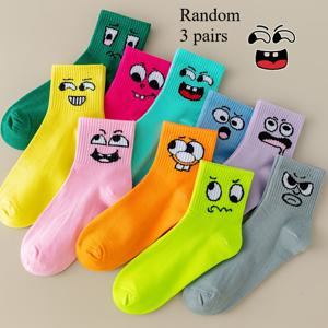 TEMU 다양한 색상과 디자인의 여성용 양말 10종 세트. 활기찬 얼굴. 달콤한 간식. 트렌디한 단색 양말. 뛰어난 통기성. 봄, 여름에 적합한 여성용 미드 카프 양말