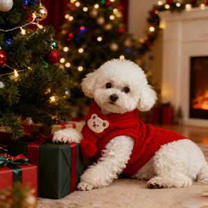 TEMU 애완동물용 빨간색 니트 스웨터와 귀여운 스카프, 고양이 스웨터, 강아지 스웨터, 고양이와 소형~중형견에 적합, 부드러운 풀오버, 겨울과 가을에 따뜻한 고양이 스카프, 강아지 스카프, 크리스마스 선물이나 새해 선물로 인기