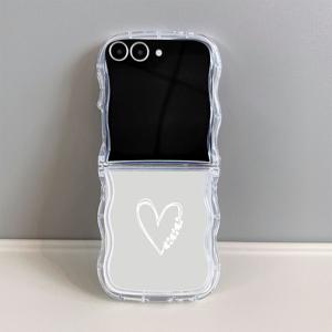 TEMU 휴대폰 케이스: 7660 그레이 베이스에 화이트 하트와 물결 투명 패턴 TPU 케이스, 삼성 갤럭시 Z 플립 7/7SE/FE, Z 플립 6, Z 플립 5, Z 플립 4/플립 3 5G용. TPU 풀커버 낙하 방지 휴대폰 케이스, 슬림하고 가벼운 소프트 쉘, 스크래치 방지
