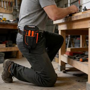 TEMU 메시 포켓이 있는 강력한 다용도 홀더, 블랙 및 오렌지색 공구 벨트 파우치