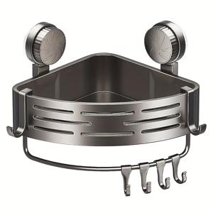 TEMU 공간 절약형 흡착 욕실 선반 - 드릴링 필요 없음, 후크가 있는 튼튼한 삼각형 랙, 샤워기 및 변기 벽/타일용, 다기능 수납 정리대