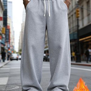 TEMU 남성 캐주얼 운동 바지, 드로스트링 허리 밴드의 루즈핏 조거 팬츠, 스트리트웨어 및 야외 활동용 러닝 팬츠, 가을/겨울 따뜻한 바지