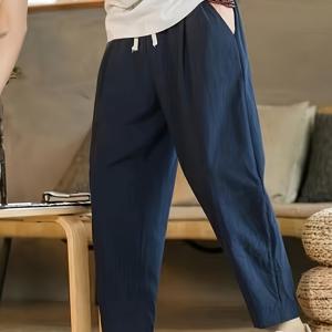 TEMU 남성 여름 캐주얼 조거 팬츠 - 가볍고 통기성 좋은 원단으로 제작되었으며, 신축성 있는 드로스트링 허리 밴드, 포켓이 있는 루즈핏으로 헬스, 러닝 및 일상복에 적합하며, 편안하고 좋은 착용감을 위해 단색으로 디자인되었습니다.