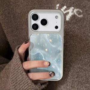 TEMU 휴대폰 케이스 - 투명한 패브릭 배경에 금색 별, 스타일리시하고 고급스러운 아름다운 패턴의 아이폰 17/17Promax/17Air/16Promax/15Pro/14Plus/13Promax/12Pro/11 호환 케이스, 낙하 방지 및 내구성, 에폭시, 고급스러운 패션