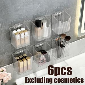 TEMU 6개 모던 벽걸이 수납 상자 - 드릴 불필요 - 간편한 설치, 투명 화장품 벽 정리함 - 벽걸이 치약 및 칫솔 홀더, 욕실 추가, 메이크업 정리함, 홈 데코