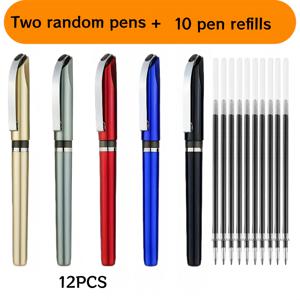 TEMU 고급 12개 메탈 클립 중성 펜 세트, 랜덤 (펜 2개 + 리필 10개) 블랙 잉크 - 부드러운 필기감, 내구성 좋은 펜 바벨, 내구성 좋은 재질 펜 바디 및 교체 디자인, 비즈니스 사무실, 학교 용품 신학기 시즌에 적합