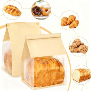 TEMU 20개입 재봉투형 빵 봉투, 6.3x5.1x10.3인치, 창문 디자인으로 사워도우 빵, 쿠키, 베이글, 페이스트리 전시 가능