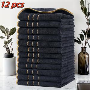 TEMU 골든 스퀘어 타월 12개 세트 35cm X 35cm 와이드 타월 - 뛰어난 흡수성의 초극세사 타월, 건식 및 습식 청소 모두 가능, 레트로 스타일, 우주 테마, 가정, 욕실, 스파 센터, 발렌타인데이용