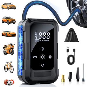 TEMU 휴대용 에어 컴프레서 공기 주입기 | 150PSI 스마트 디지털 자동 차단 펌프, 비상 LED 라이트, USB 충전, 자동차, , 자전거 & 공에 적합, 충전식 리튬 배터리, 친구를 위한 새해 선물로 적합