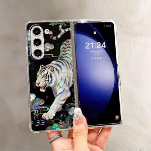 TEMU 삼성 갤럭시 Z 폴드 7 6 5 4 3 SE Fold7 Fold6 Fold5 Fold4 Fold3 호환용 화이트 타이거 에나멜 패턴 휴대폰 커버 케이스
