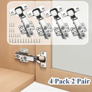 TEMU 4개입 유압 캐비닛 힌지 | 문과 캐비닛을 위한 부드러운 버퍼링, 35mm 힌지 컵, 견고한 설치 디자인, 전체 커버리지, 내구성 있는 금속 구조, 부드러운 캐비닛 작동 | 광택 처리된 힌지 디자인