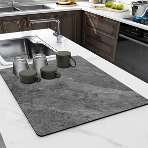 TEMU 1 초흡수 규조토 주방 카운터탑 건조 매트 | 우아한 그레이 마블 디자인, 미끄럼 방지 빠른 건조 표면, 식기세척기 안전 & 내열성, 모던 주방 장식에 이상적