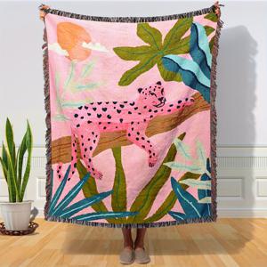 TEMU 자카드 태슬 담요 - 게으른 핑크 패턴 - 두꺼운, 부드러운, 무지, 내구성, 세탁 가능, 관리 용이, 색상 유지, 보풀 방지, 소형 담요, 소파 커버, 침대 담요, 태피스트리, 식탁보 및 피크닉 매트에 적합