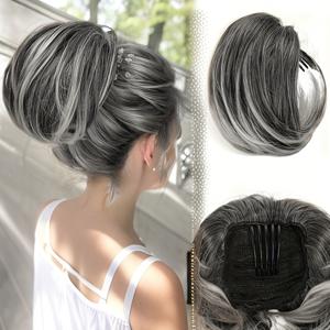 TEMU 우아한 8인치 은회색 포니테일 익스텐션, 빗 클립 포함 - 여성용 합성 헤어피스, 다용도 및 사용하기 쉬움