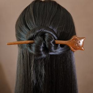 TEMU 고양이 중국 스타일 원목 천연 사스미 샌달우드 아기 고양이 토끼 머리핀 헤어 스타일링 도구 한푸 액세서리 중국 머리핀