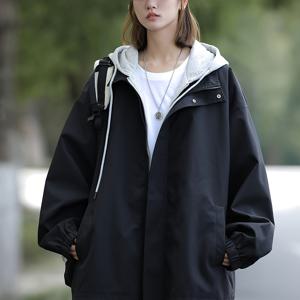 TEMU 후드가 달린 여성용 아메리칸 스타일 , 페이크 투피스 디자인, 컬러 블록 룩, 캐주얼 웨어에 적합, 루즈핏